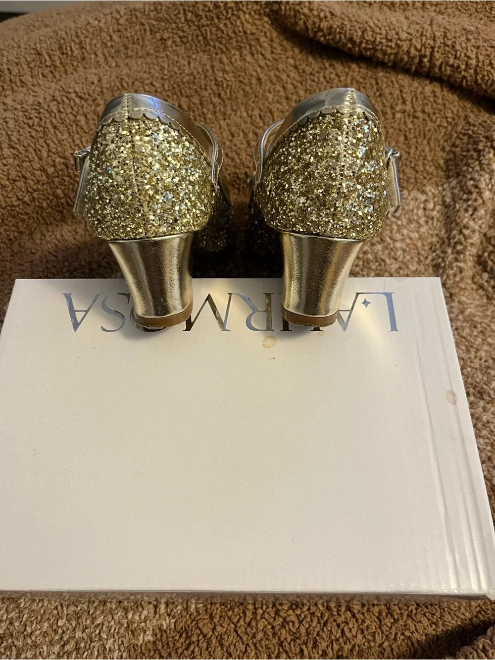 Girls Gold Glitter Bow Mary Jane Dress Shoes